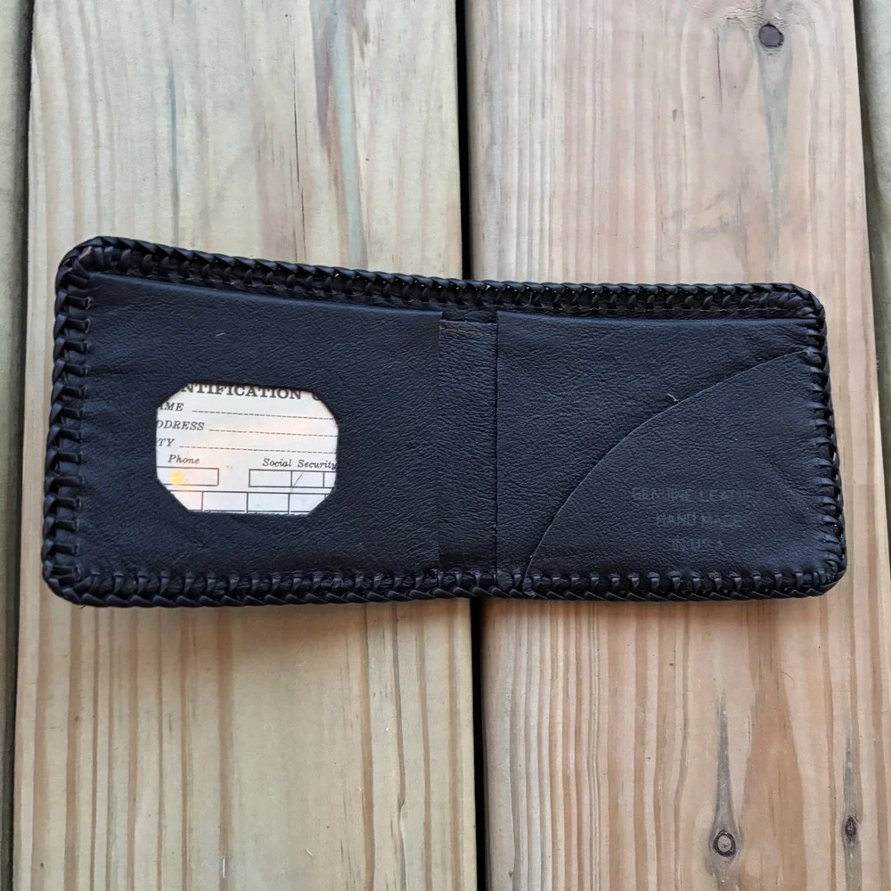 Vintage Handmade Leather Wallet Coon Hunting Bifold Hand Tooled Whipstitch USA